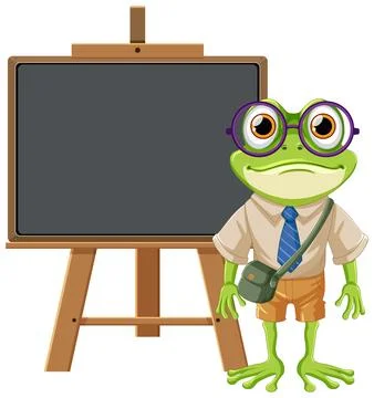 Student Frog Cartoon Character with Empty Board Stock Illustration