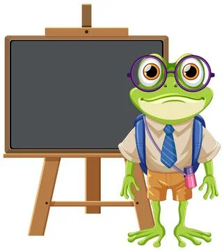 Student Frog Cartoon Character with Empty Board Stock Illustration