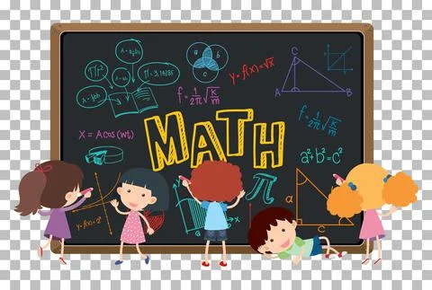 Student in front of blackboard full of math formula grid background Stock Illustration