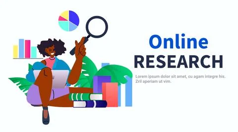 Student girl analyzing statistic data on digital screen online research e Stock Illustration