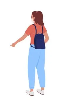 Student girl from back semi flat color vector character Stock Illustration