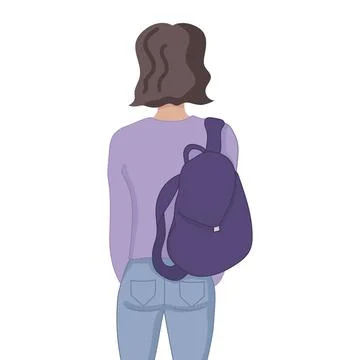 Student girl with a backpack. Back view. Vector illustration isolated Stock Illustration