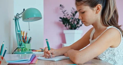 Student girl doing homework Stock Footage 95823745
