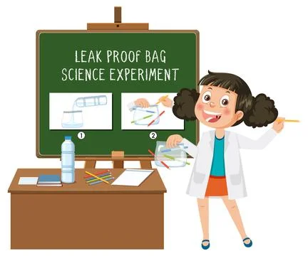 Student girl explaining leak proof bag science experiment Stock Illustration