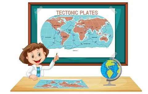 Student girl explaining tectonic plates Stock Illustration