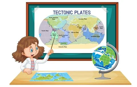 Student girl explaining tectonic plates Stock Illustration