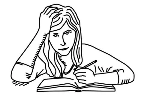 Student girl preparing homework Stock Illustration
