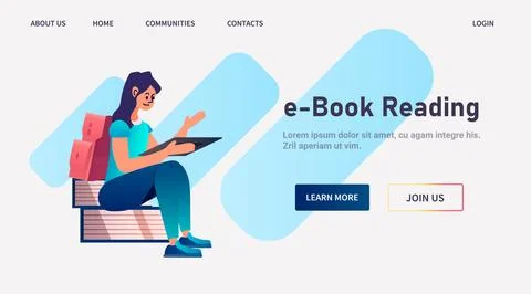 Student girl reading book e-learning online education concept horizontal Stock Illustration