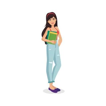 Student girl with stack of books イラスト素材