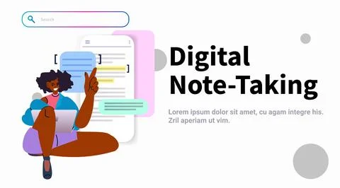 Student girl taking digital notes on laptop online education e-learning concept Stock Illustration