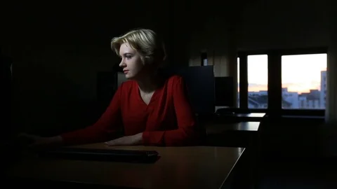 Student girl working on the computer on deadline project alone until the night 動画素材 82352005