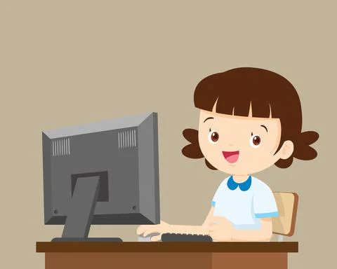 Student girl working with computer Stock Illustration