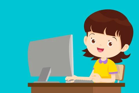 Student girl working with computer Stock Illustration