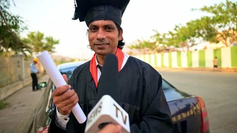 Student giving interview to media Stock Footage 278022754