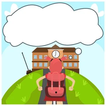 Student Go to School, Blank Cloud, Come Back School and School Background.. Stock Illustration