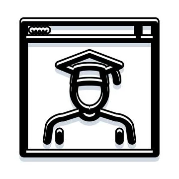 Student graduating in a web browser interface online Stock Illustration