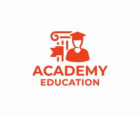 Student with graduation cap logo design. Study, education learning on university Stock Illustration
