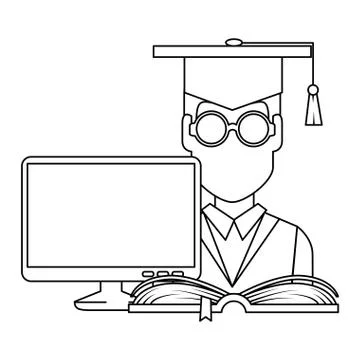 Student graduation with computer and book Stock Illustration