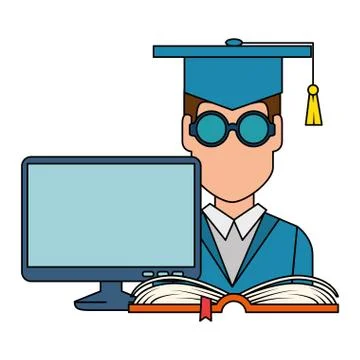 Student graduation with computer and book Stock Illustration