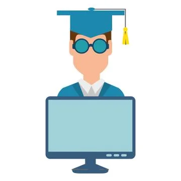 Student graduation with computer 스톡 일러스트