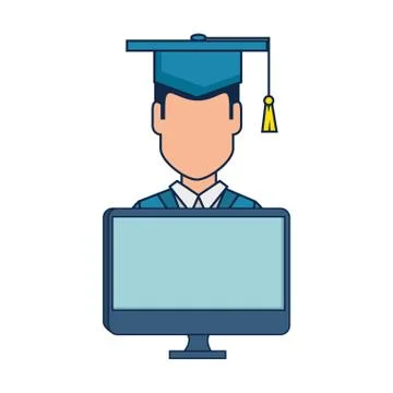 Student graduation with computer Stock Illustration