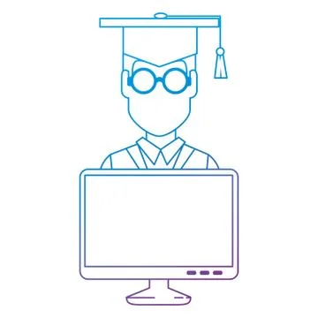 Student graduation with computer Stock Illustration