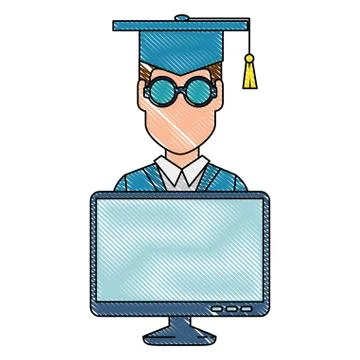 Student graduation with computer 스톡 일러스트