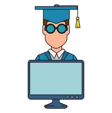 Student graduation with computer Stock Illustration