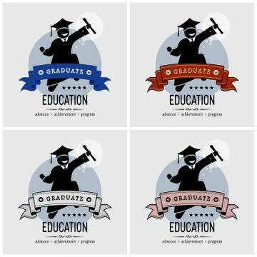 Student graduation logo design. Vector artwork of a graduated University degr Stock Illustration