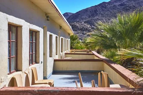 Student Group Desert Study Center Corridor with Chairs Mojave Mountains, Gu.. Stock Photos