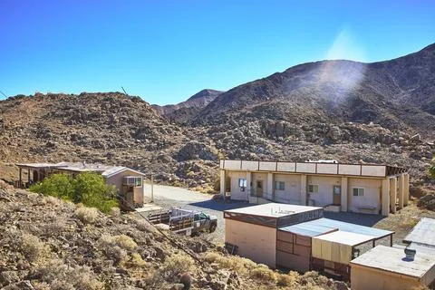Student Group Desert Study Center Buildings Rocky Landscape in Zzyzx, Calif.. Stock Photos