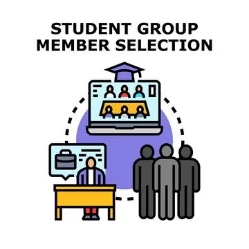 Student group member selection for educational project Stock Illustration
