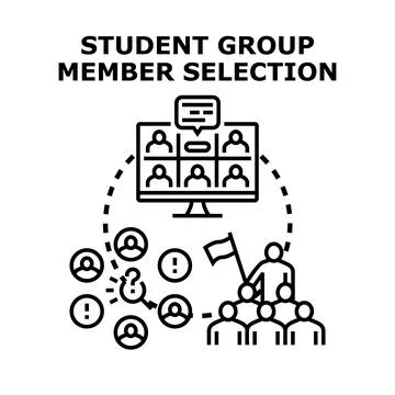 Student group member selection process for remote collaboration Stock Illustration