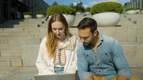 Student Guy Ask For Help of His Smart Classmate Woman to Solve University Stock Footage 219406543