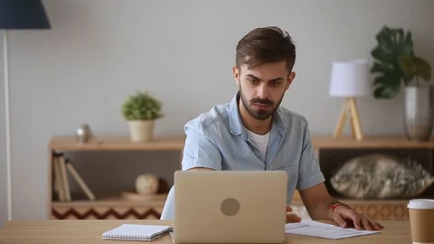 Student guy feels angry having problems with network or computer Stock Footage 113082494