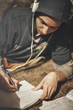 Student guy studying at home Stock Photos