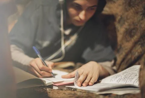 Student guy studying at home Stock Photos