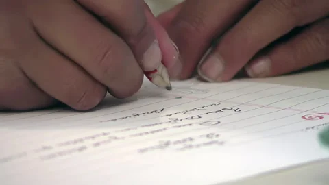 Student Hand Writing in Notebook in Public School, Argentina, Close-Up Stock Footage 294989368