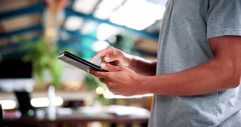 Student, hands and scroll in college with tablet, online research and check Stock Footage 336318763