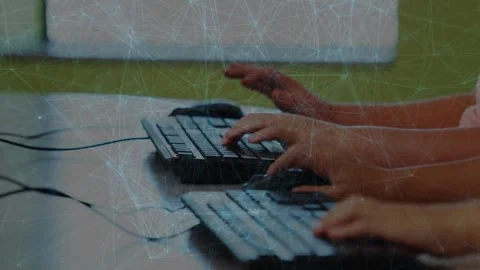 Student hands resting then starting typing and clicking keyboards and mice for Stock Footage 330255057