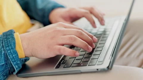 Student, hands typing and computer for online education, university research and Stock Footage 250110760