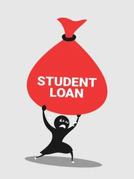 Student has financial problem, difficulty and trouble with heavy money becaus Illustrazione stock