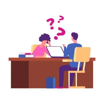 Student has problems at interview. Examination, university interview vector 스톡 일러스트