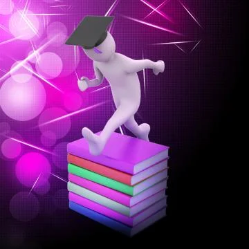 Student with hat Jumping of joy holding diploma. Stock Illustration