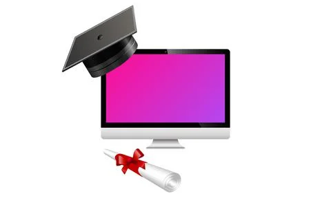 Student hat on laptop with online learning concept scroll Stock Illustration