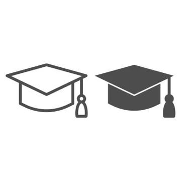 Student hat line and solid icon. Graduation black square cup. Education vector Stock Illustration
