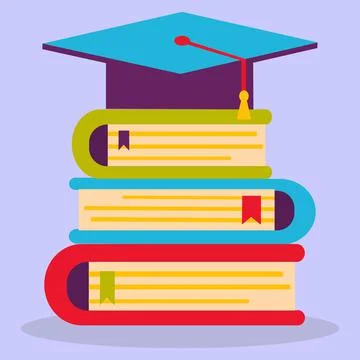 A student hat with a tassel, a stack of books, folders. Stock Illustration