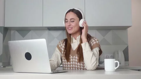 Student having video chat on laptop. Woman talking during video chat on laptop Stock Footage 169527710