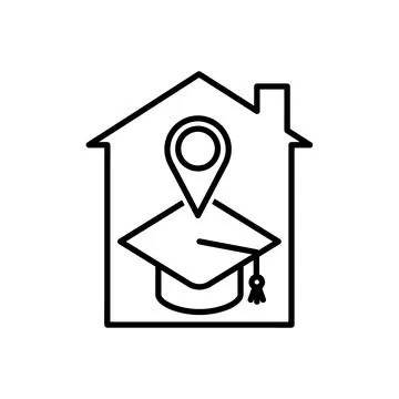 Student icon. Flat remote training pictogram for web. Line stroke. Study at h Stock Illustration