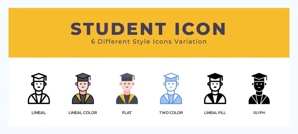 Student icon set with different styles. Design elements for logo. Vector il.. Stock Illustration